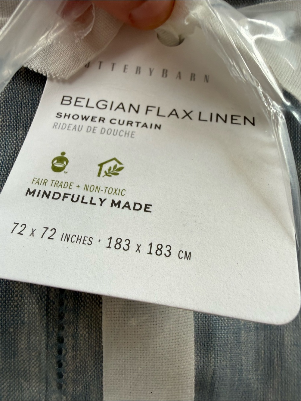 Pottery Barn Belgian Flax Linen Hemstitch Chambray Shower Curtain NEW - Picture 2 of 2